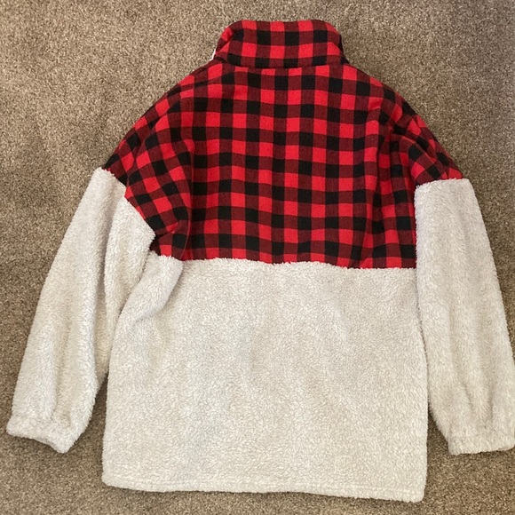 Cozy Red and Black Plaid Sherpa Sweatshirt (Handmade) - Picture 6 of 7
